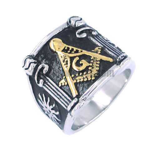 Stainless steel jewelry ring Master Mason masonic ring blue house with sunshine Pillars Ring Master Masons Pillar Ring SWR0019G - Click Image to Close